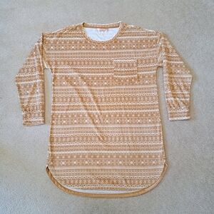 La Vie En Rose Nightdress Size Medium Camel Brown Tan Cream Fleece Cozy Soft